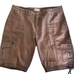 Brown Linen/Cotton Blend Cargo Shorts Size 12
